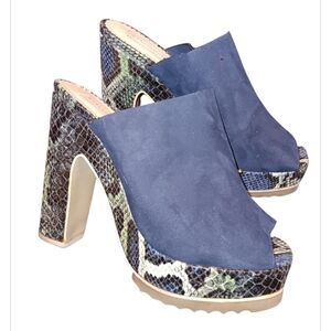 Stella McCartney Blue and Snake Print Mules Sz 9